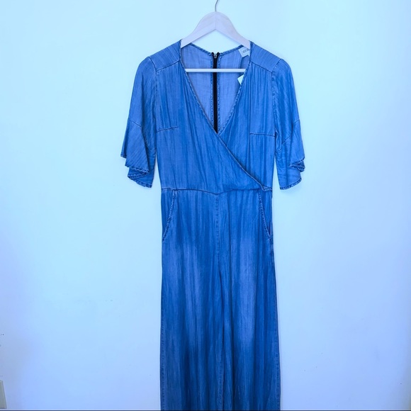 4our Dreamers Denim Cropped Wide Leg Jumpsuit - Picture 3 of 10